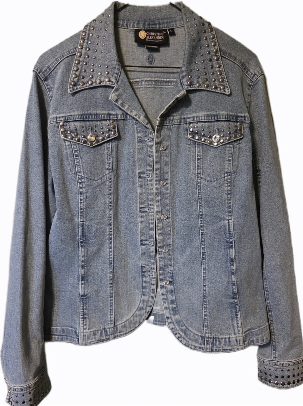 Christine Alexander Jacket Women's Large Light Blue Studded Accents Edgy Grunge